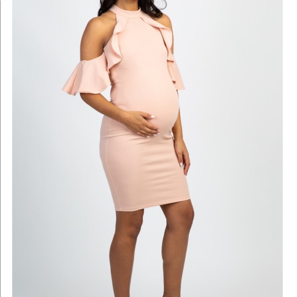 Mock Neck Ruffle Maternity Dress